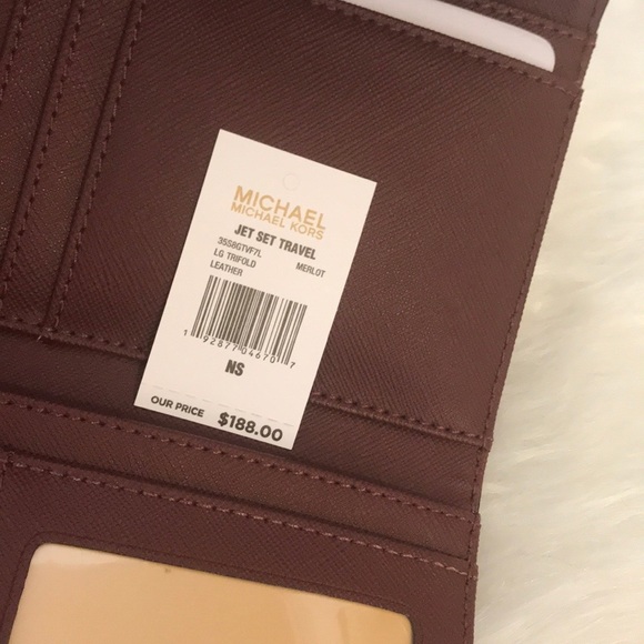 🌺 NEW MICHAEL KORS MK LARGE MERLOT TRIFOLD WALLET - Picture 6 of 6